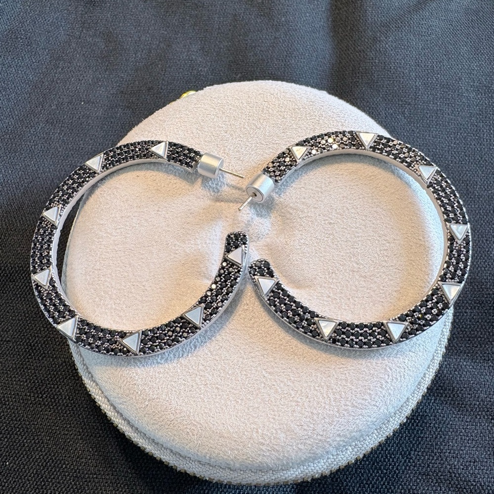 Freida Rothman Industrial Pavé Hoop Earrings with Mother of Pearl Large